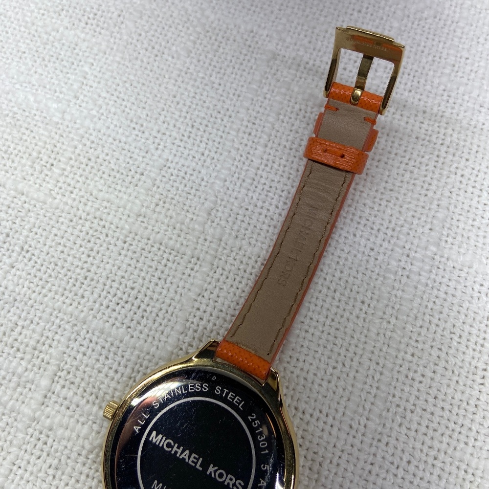 Michael Kors MK2275 Slim Runway Gold-tone Orange Leather Strap Women's Watch - Picture 11 of 12